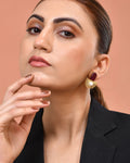 VOJ Gold Plated Red Stone And Pearl Dome Shaped Studs Earrings | Grocsy