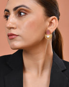 VOJ Gold Plated Pink Stone And Pearl Dome Shaped Studs Earrings | Grocsy