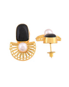 VOJ Gold Plated Black Stone And Pearl Dome Shaped Studs Earrings | Grocsy