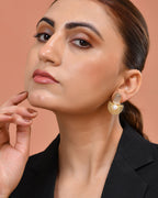VOJ Gold Plated Off White Stone And Pearl Dome Shaped Studs Earrings | Grocsy