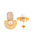 VOJ Gold Plated Off White Stone And Pearl Dome Shaped Studs Earrings | Grocsy