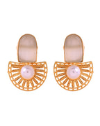 VOJ Gold Plated Off White Stone And Pearl Dome Shaped Studs Earrings | Grocsy