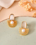 VOJ Gold Plated Off White Stone And Pearl Dome Shaped Studs Earrings | Grocsy