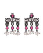 VOJ Silver Plated Designer Oxidized Studs Earrings | Grocsy