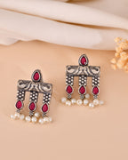 VOJ Silver Plated Designer Oxidized Studs Earrings | Grocsy