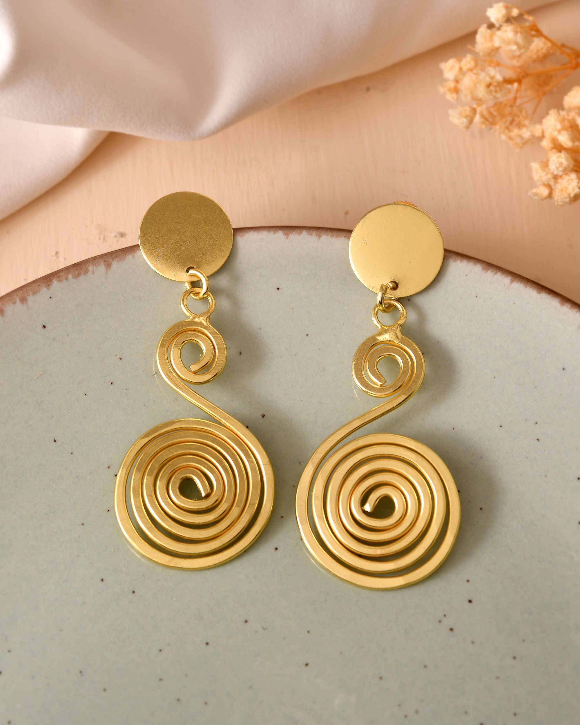 VOJ Gold Plated Twisted Designed Drop Earrings | Grocsy