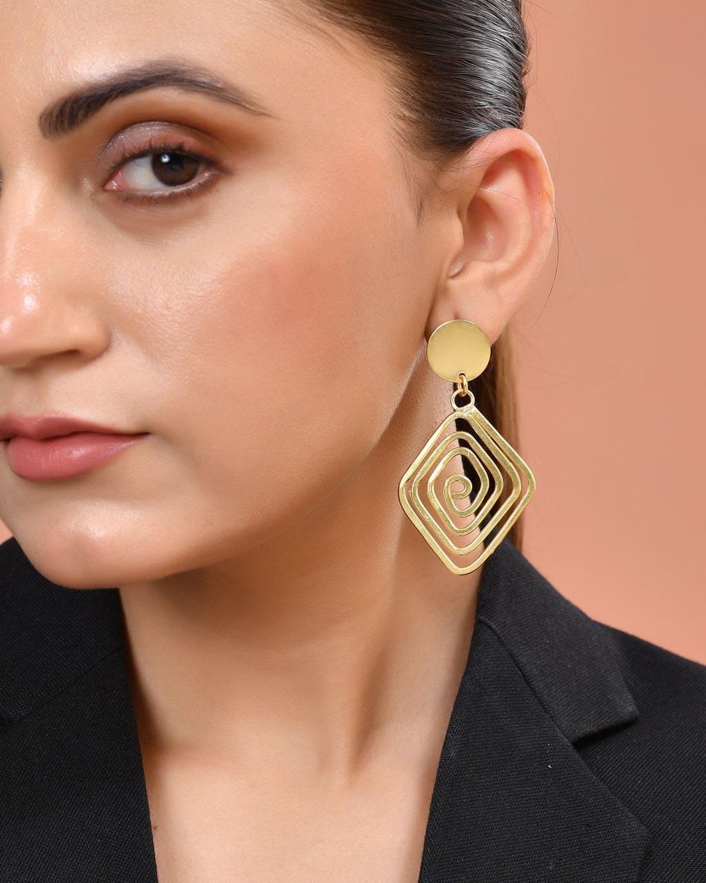 VOJ Gold Plated Square Twisted Designed Drop Earrings | Grocsy