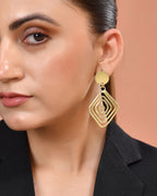 VOJ Gold Plated Square Twisted Designed Drop Earrings | Grocsy