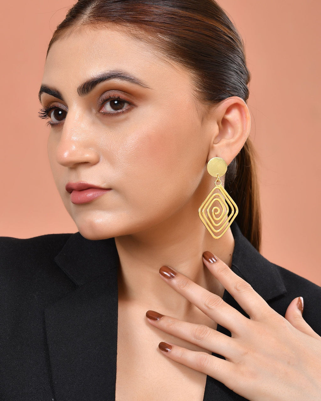 VOJ Gold Plated Square Twisted Designed Drop Earrings | Grocsy