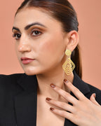 VOJ Gold Plated Square Twisted Designed Drop Earrings | Grocsy