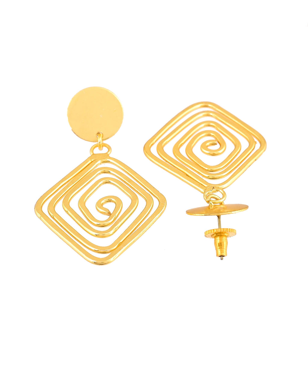 VOJ Gold Plated Square Twisted Designed Drop Earrings | Grocsy