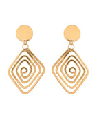 VOJ Gold Plated Square Twisted Designed Drop Earrings | Grocsy