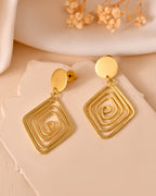 VOJ Gold Plated Square Twisted Designed Drop Earrings | Grocsy