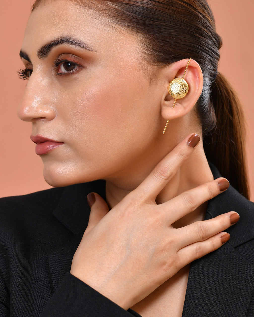 VOJ Gold Plated Circular Ear Cuff Earrings | Grocsy
