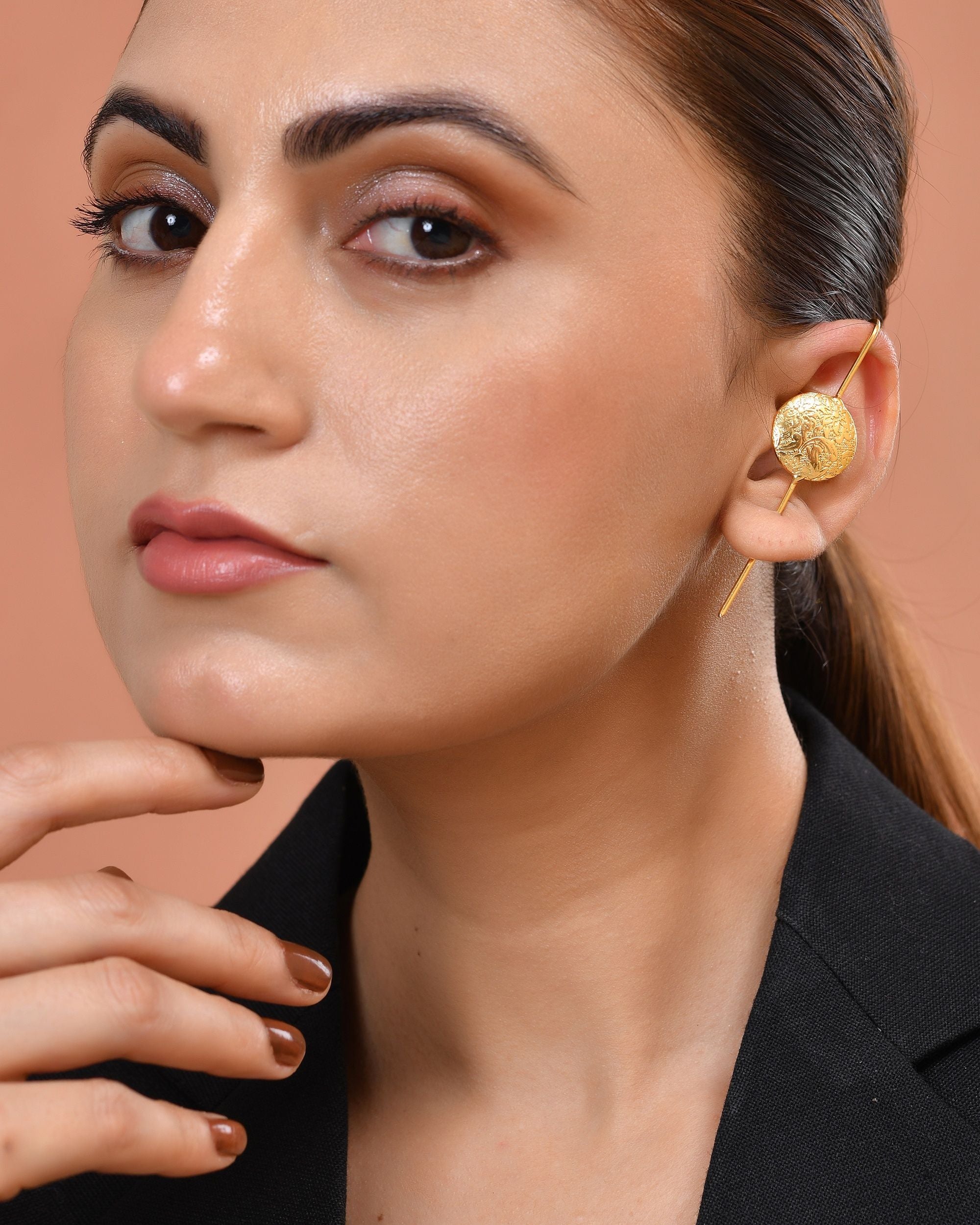VOJ Gold Plated Circular Ear Cuff Earrings | Grocsy