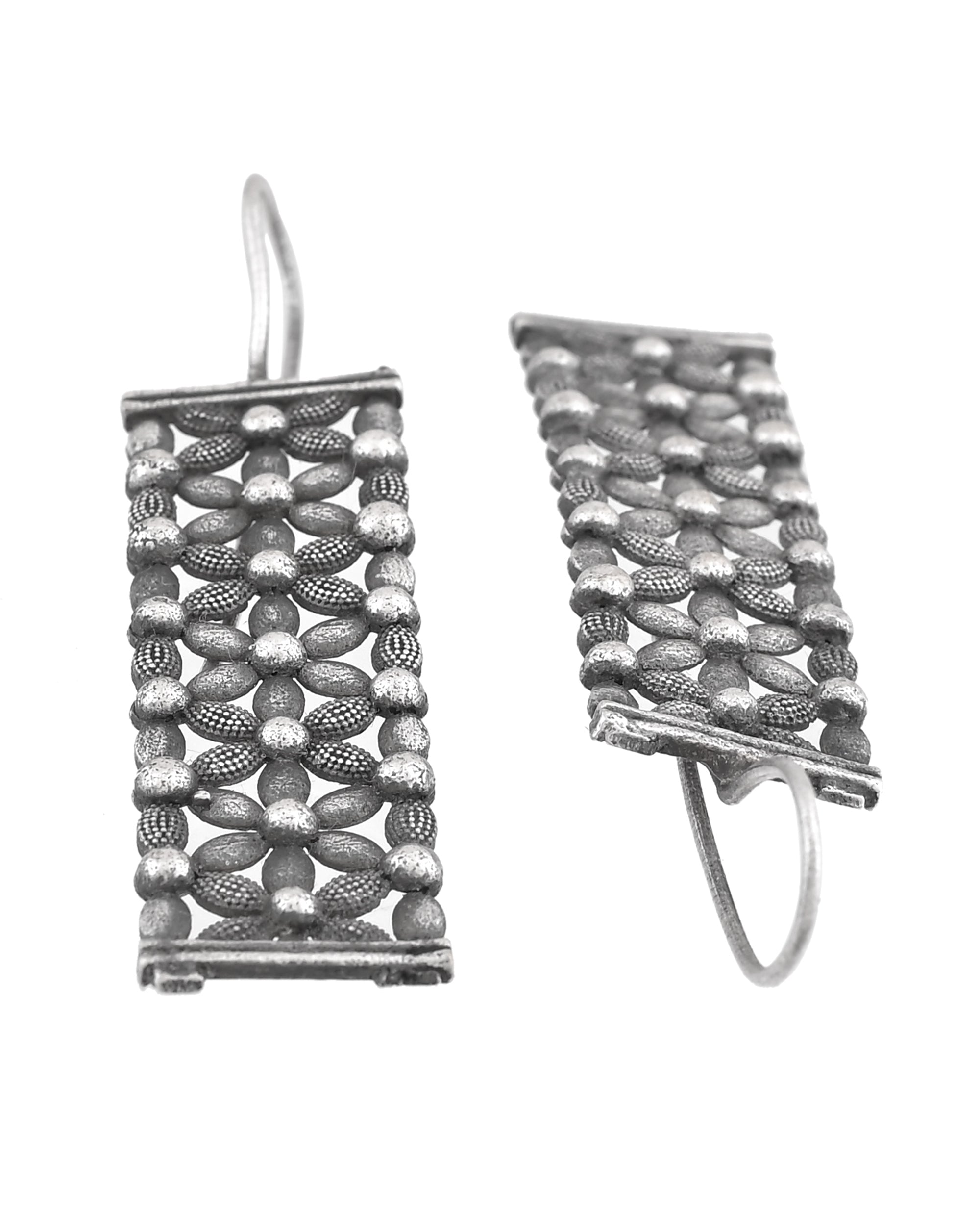 VOJ Silver Plated Beat Studded Designer Drop Earrings | Grocsy