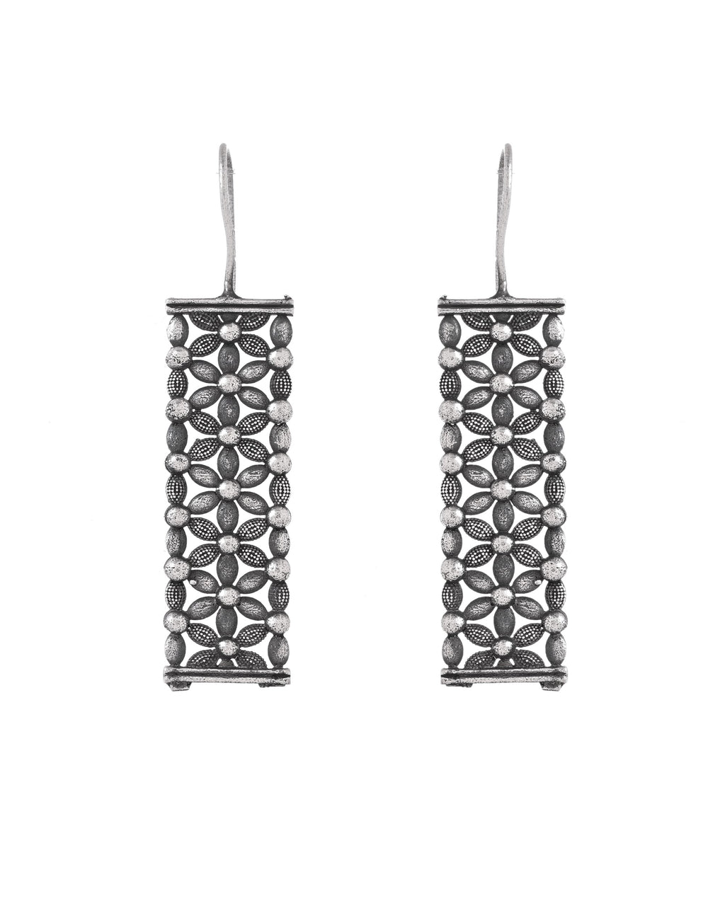 VOJ Silver Plated Beat Studded Designer Drop Earrings | Grocsy