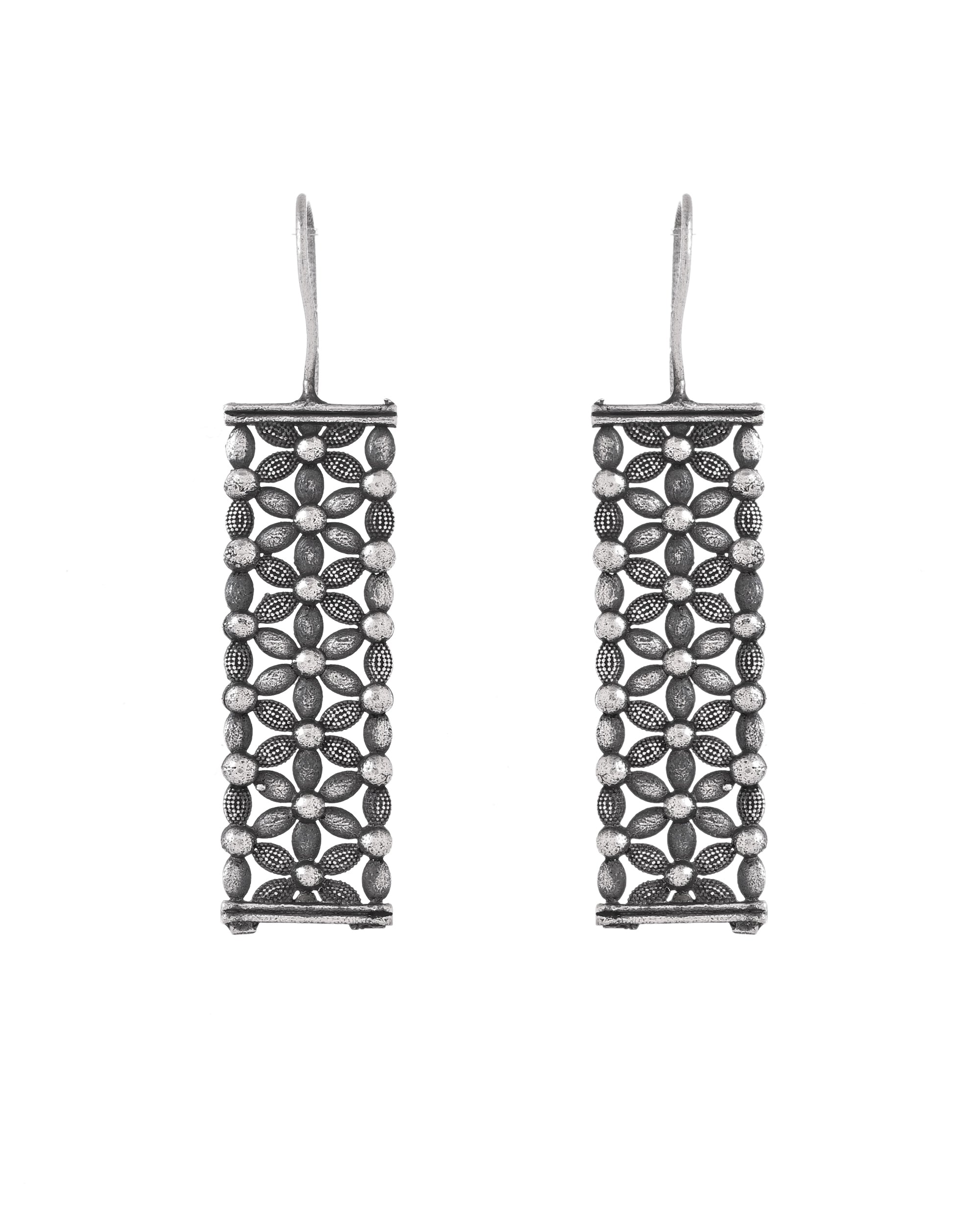 VOJ Silver Plated Beat Studded Designer Drop Earrings | Grocsy
