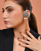 VOJ Silver Toned Floral Design Oxidized Ear Cuff Earrings | Grocsy