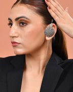 VOJ Silver Toned Floral Design Oxidized Ear Cuff Earrings | Grocsy