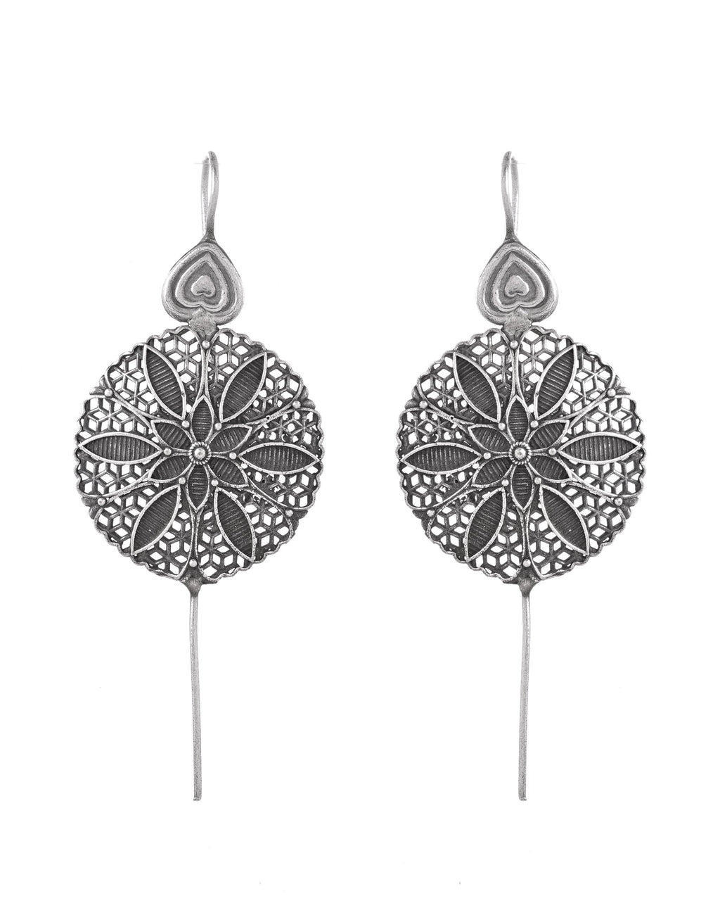 VOJ Silver Toned Floral Design Oxidized Ear Cuff Earrings | Grocsy