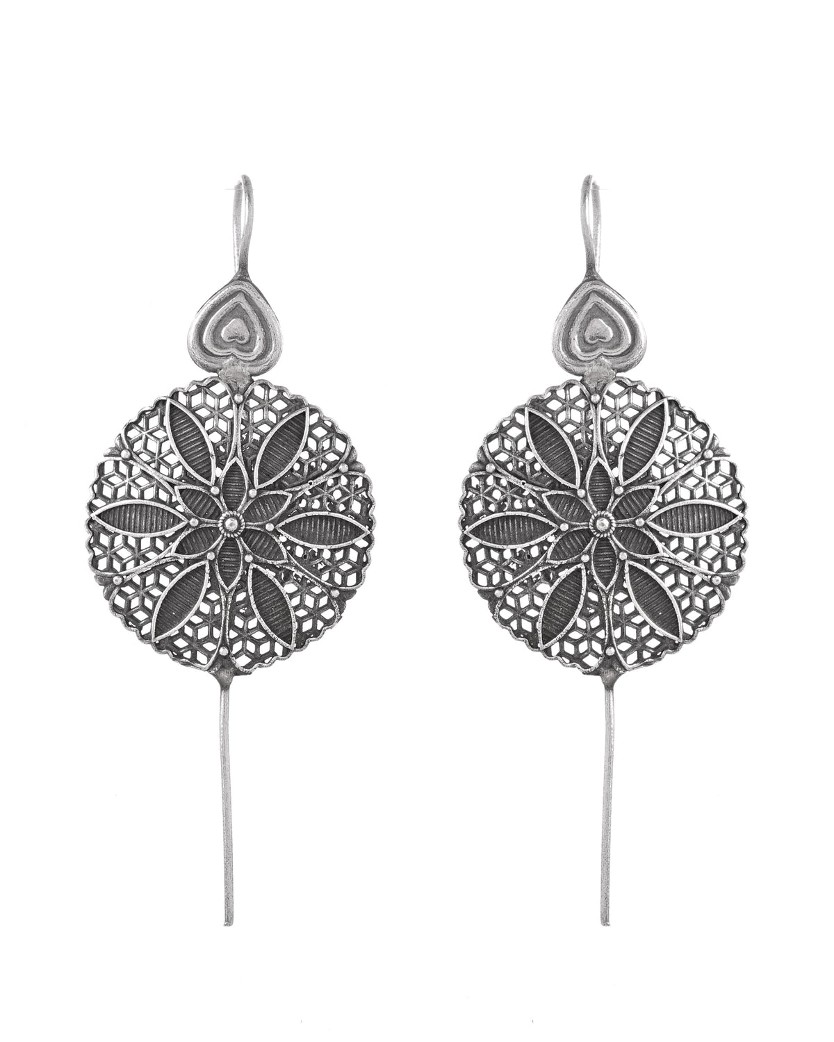 VOJ Silver Toned Floral Design Oxidized Ear Cuff Earrings | Grocsy