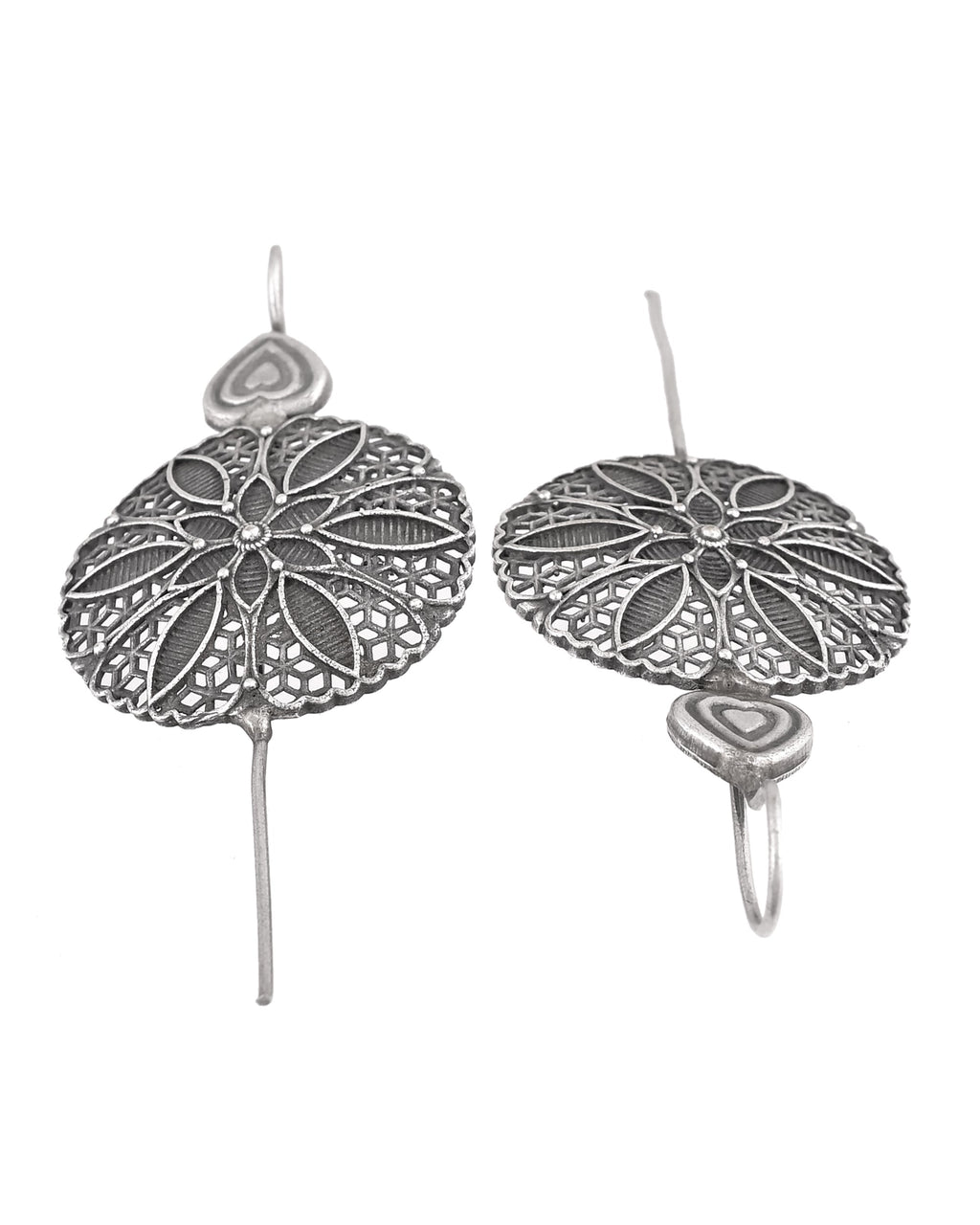 VOJ Silver Toned Floral Design Oxidized Ear Cuff Earrings | Grocsy