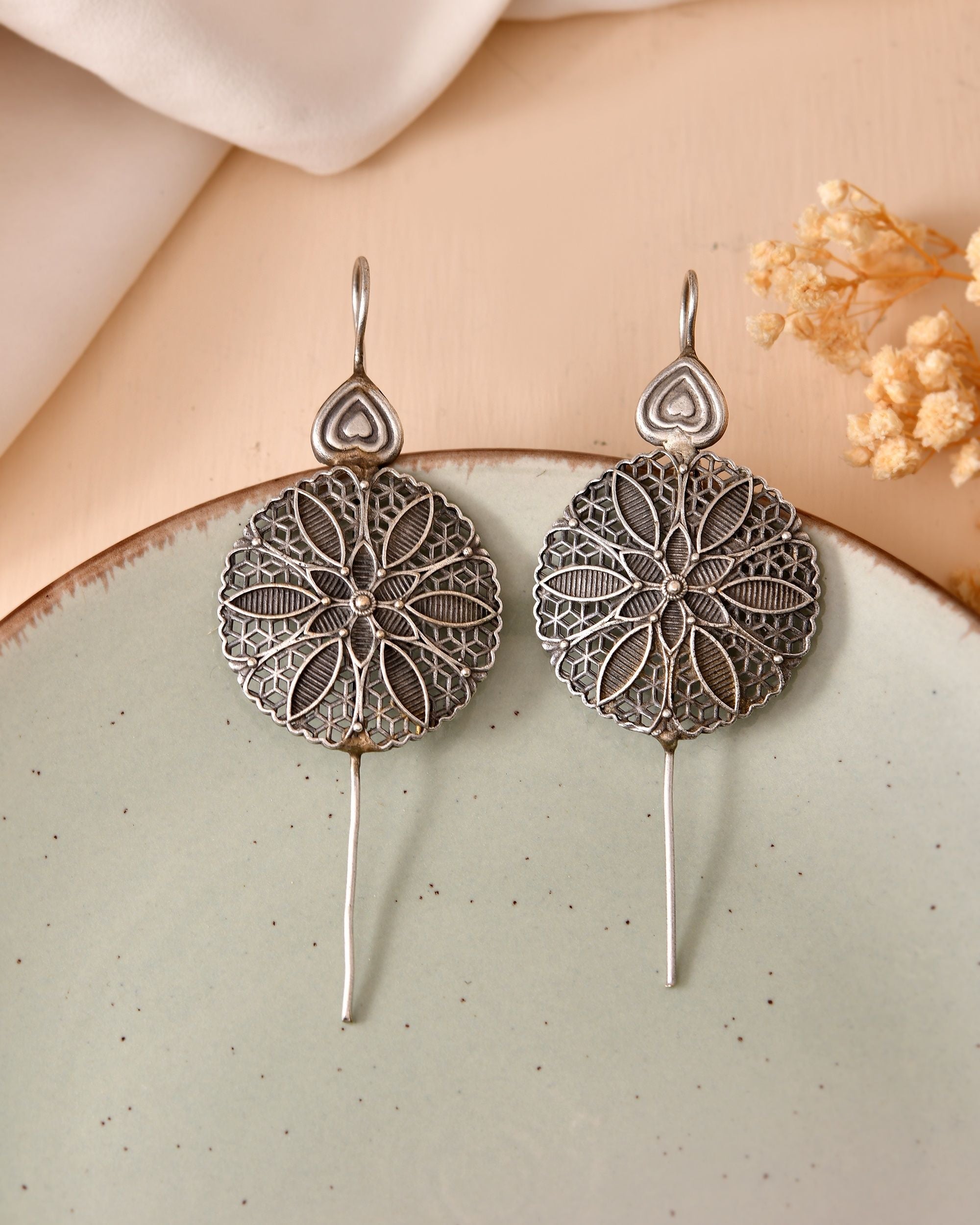 VOJ Silver Toned Floral Design Oxidized Ear Cuff Earrings | Grocsy