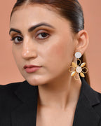 VOJ Gold Plated Floral Shaped Stone Studded Drop Earrings | Grocsy
