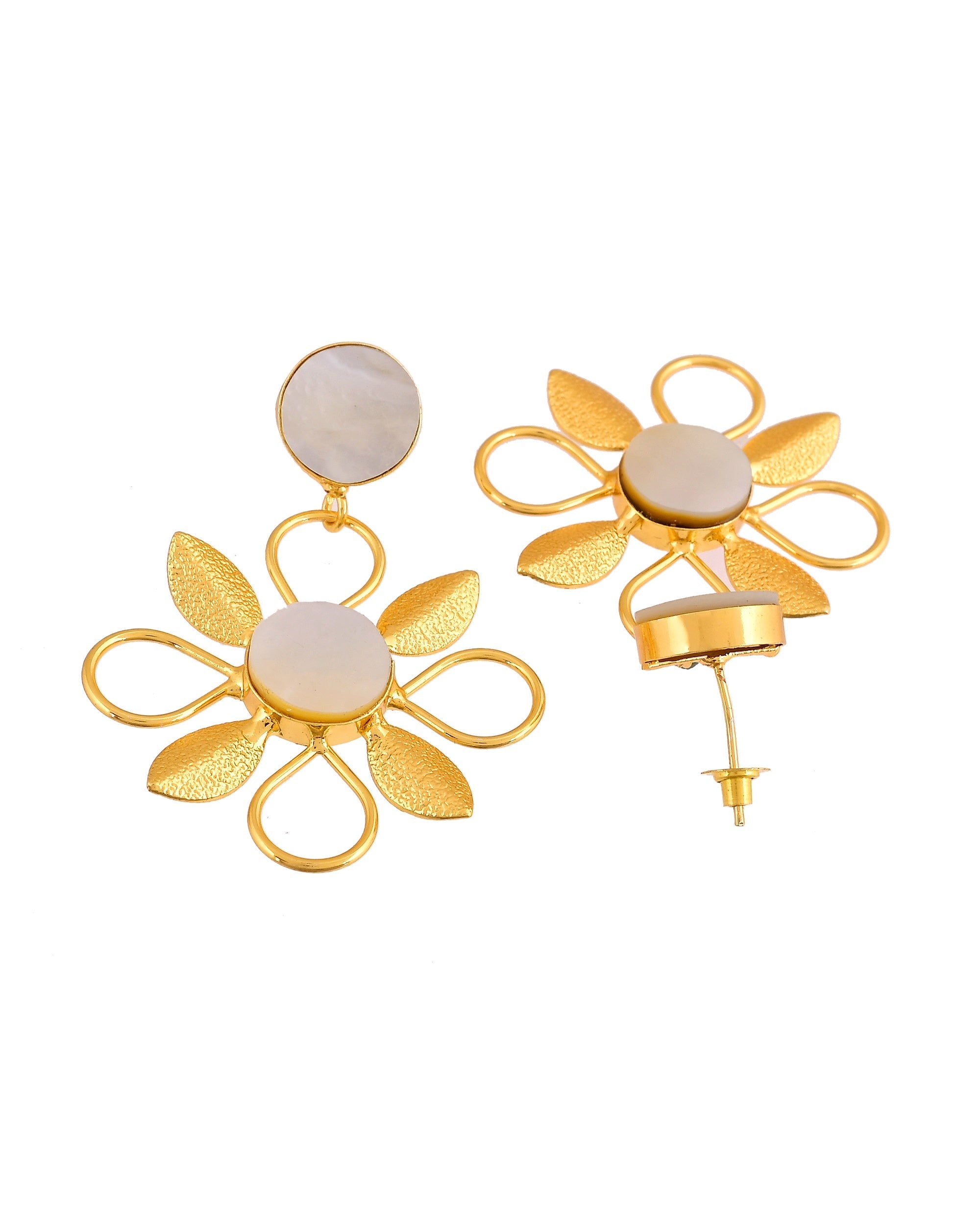 VOJ Gold Plated Floral Shaped Stone Studded Drop Earrings | Grocsy