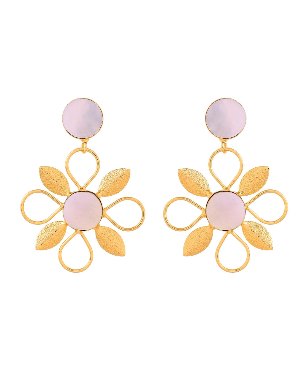 VOJ Gold Plated Floral Shaped Stone Studded Drop Earrings | Grocsy