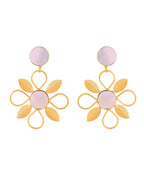 VOJ Gold Plated Floral Shaped Stone Studded Drop Earrings | Grocsy