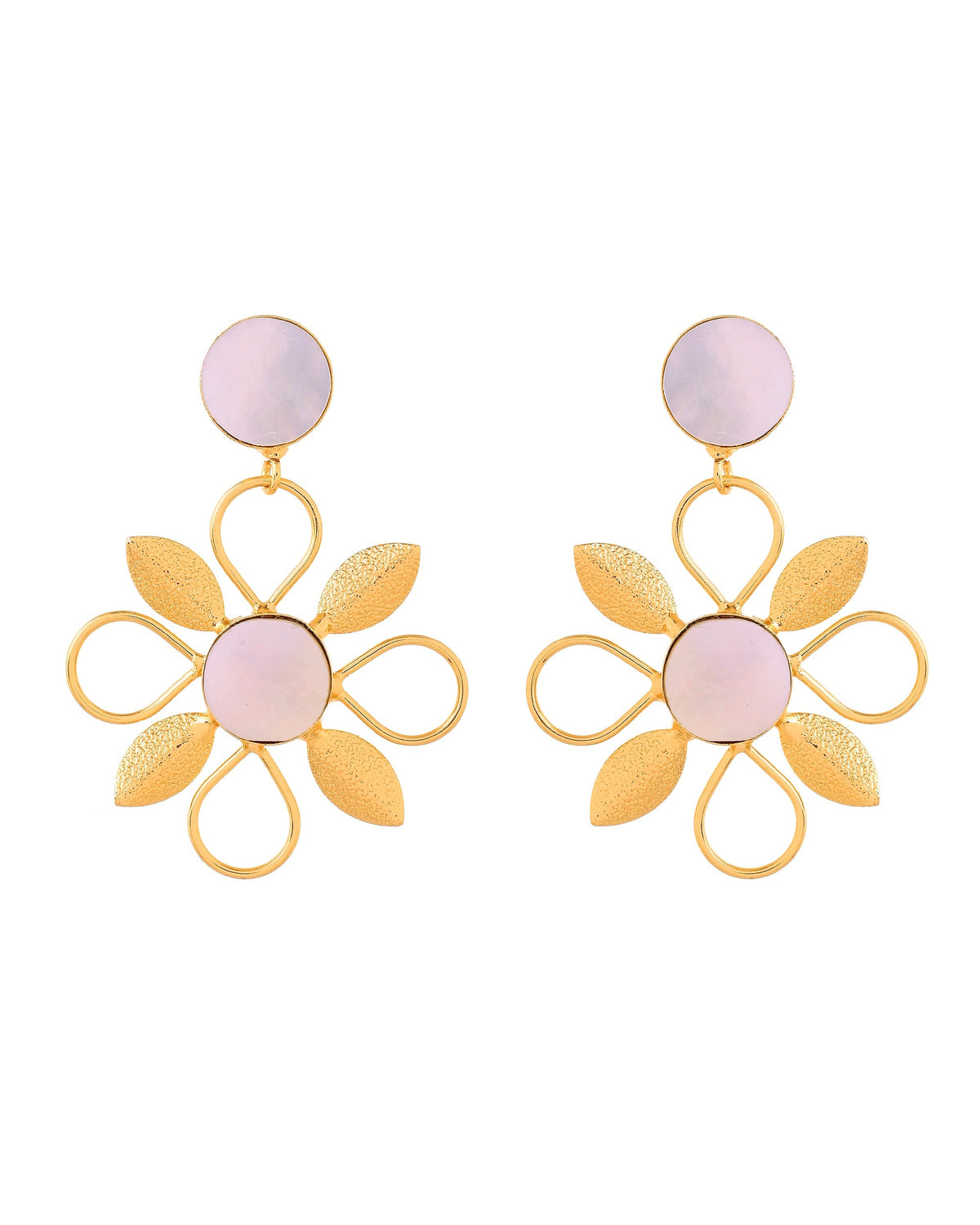 VOJ Gold Plated Floral Shaped Stone Studded Drop Earrings | Grocsy