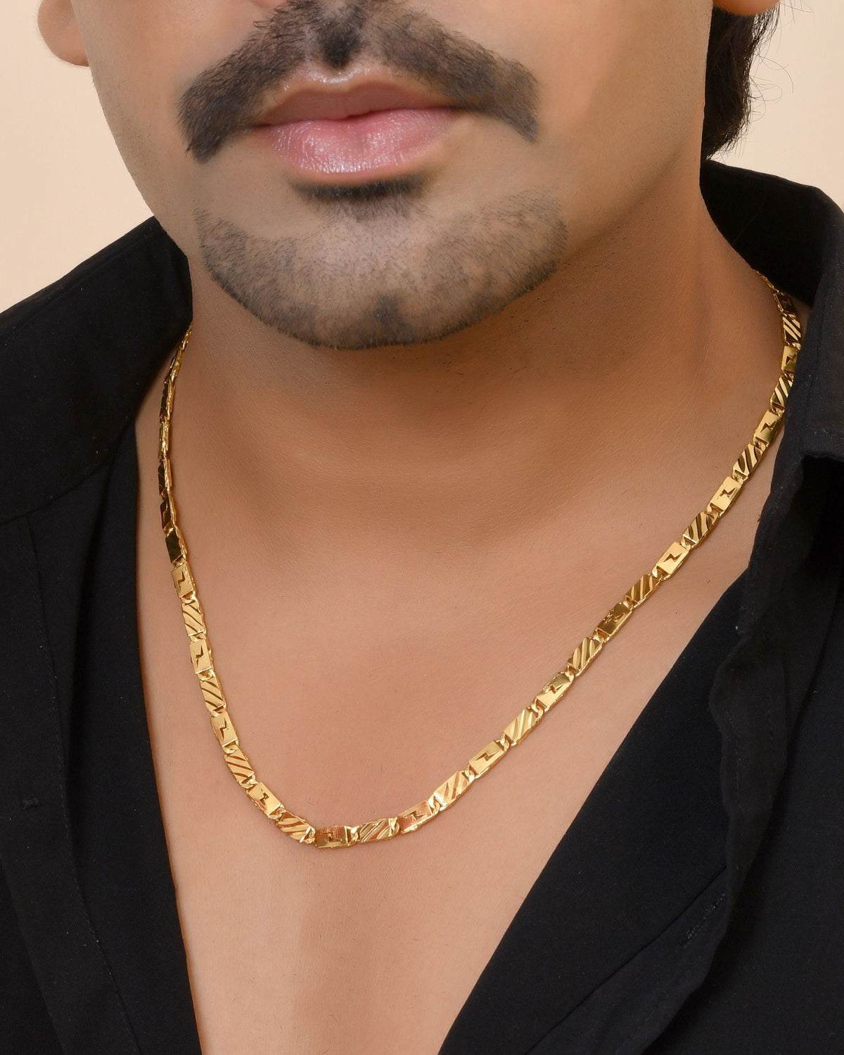 VOJ Gold Plated Thunder Light Shaped Biscuit Chain For Men | Grocsy