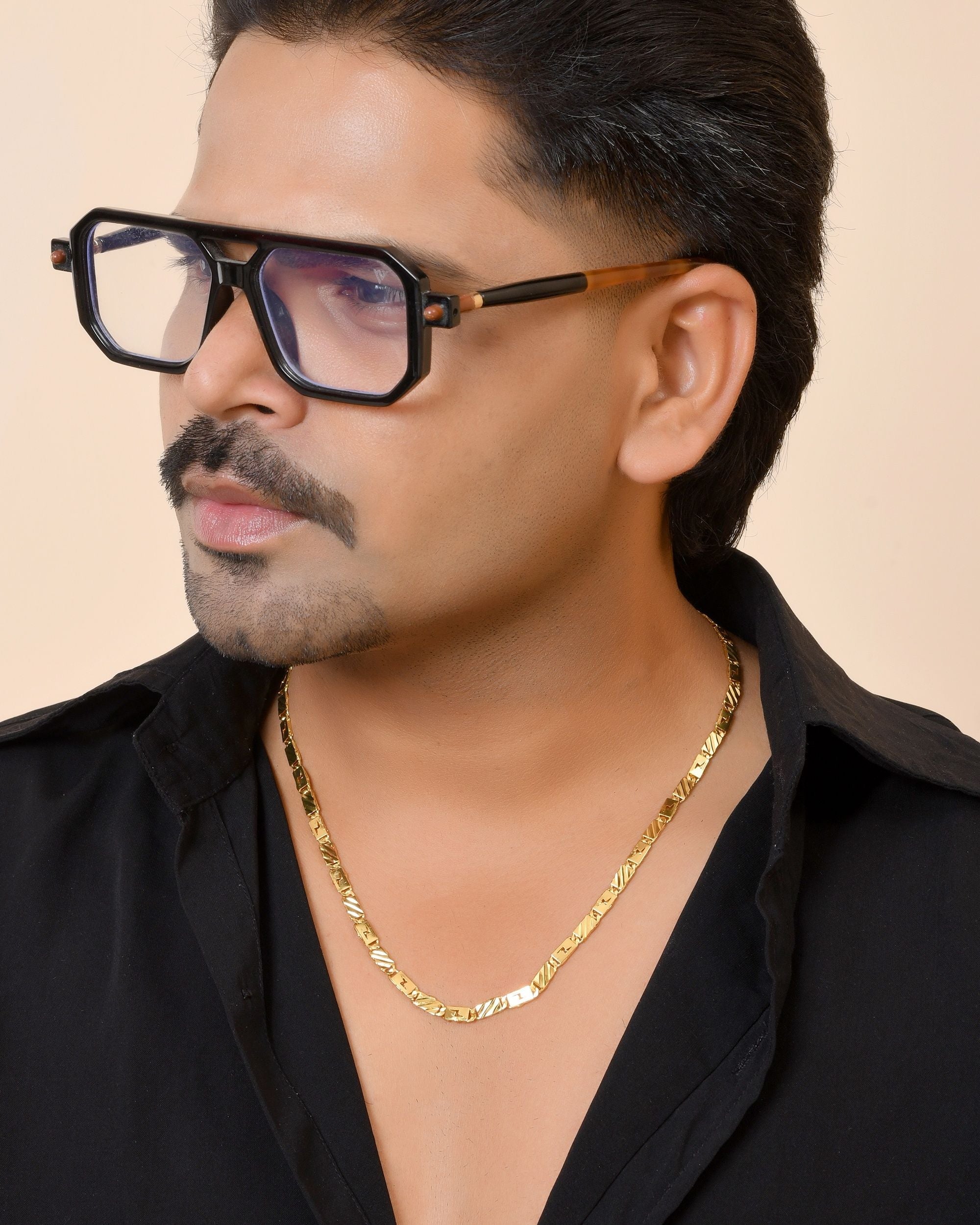 VOJ Gold Plated Thunder Light Shaped Biscuit Chain For Men | Grocsy