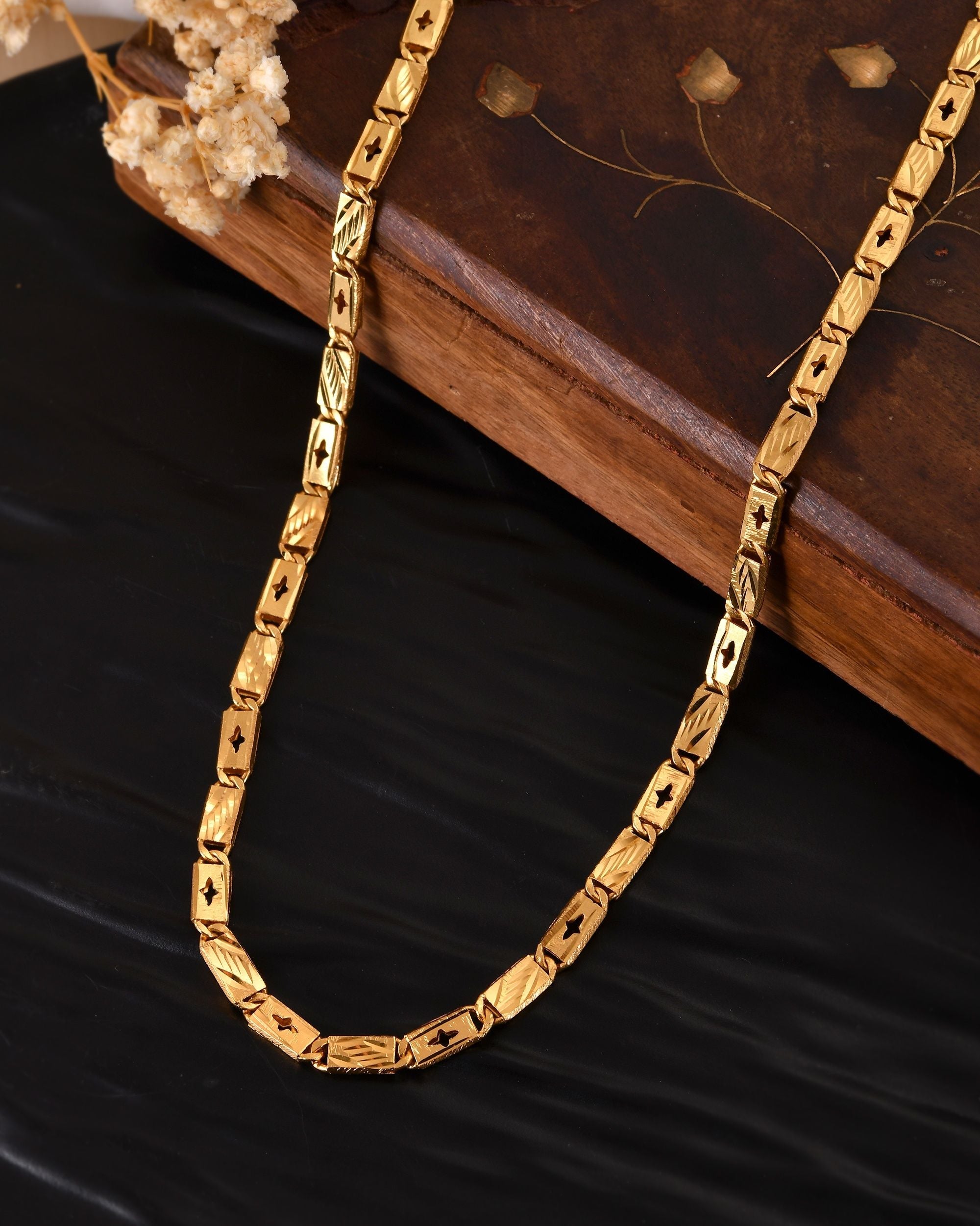 VOJ Gold Plated Designer Biscuit Chain For Men | Grocsy