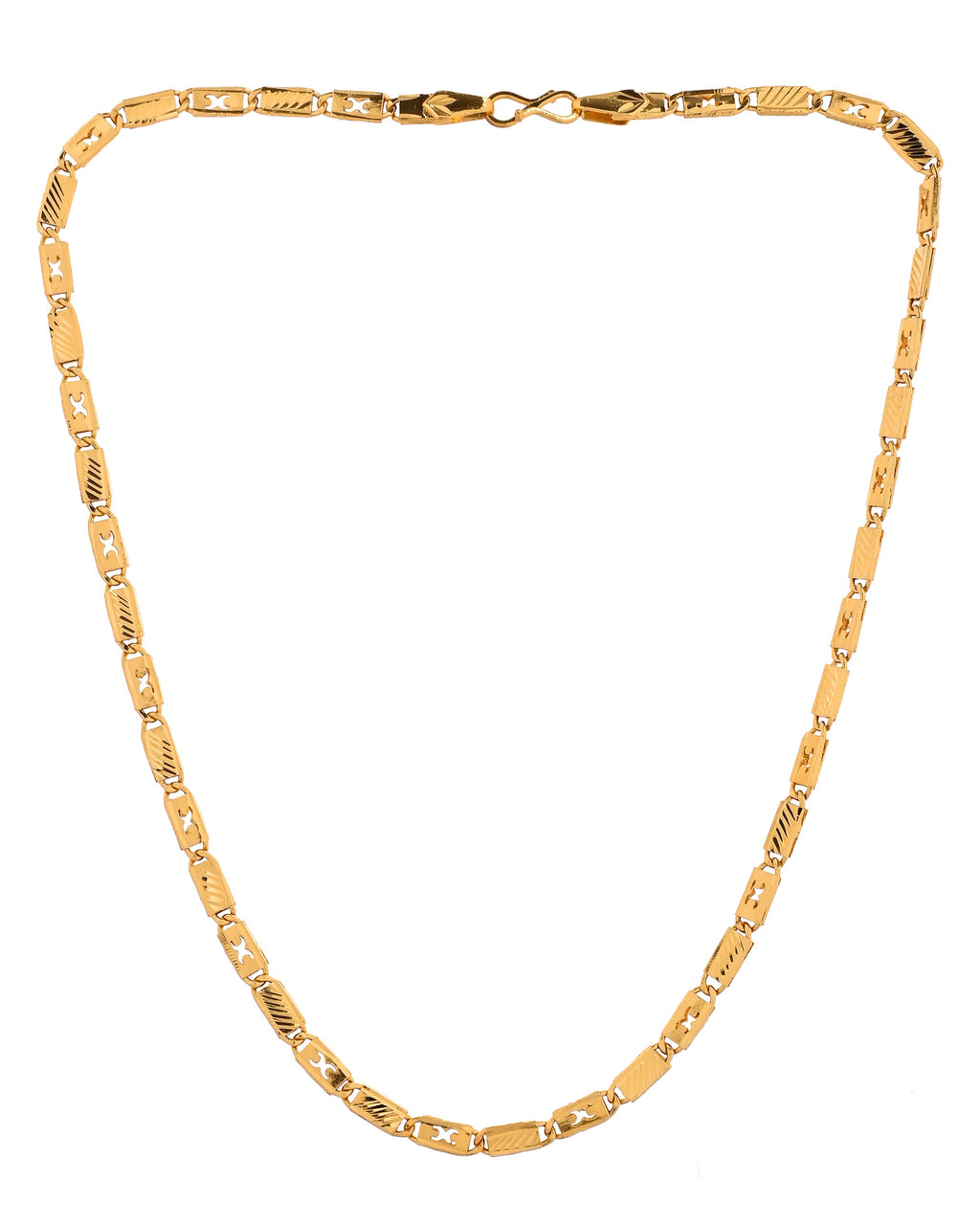 VOJ Gold Plated X Designed Biscuit Chain For Men | Grocsy