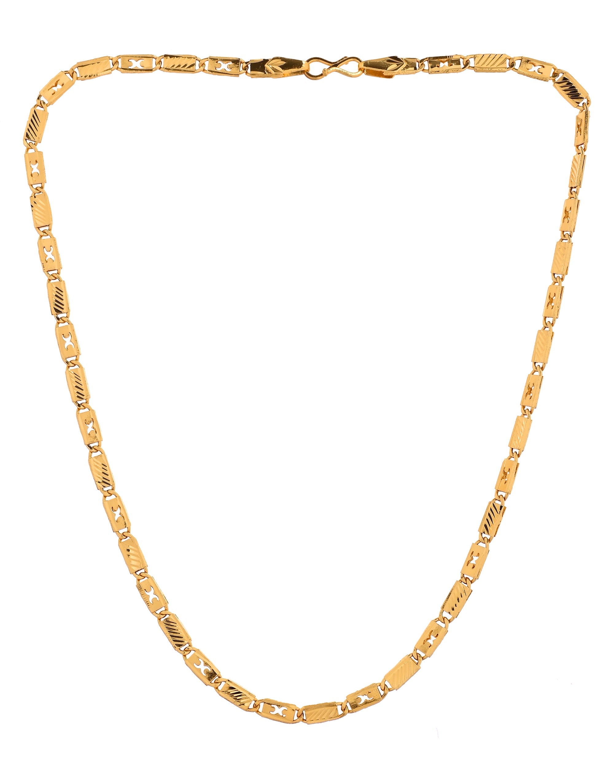 VOJ Gold Plated X Designed Biscuit Chain For Men | Grocsy