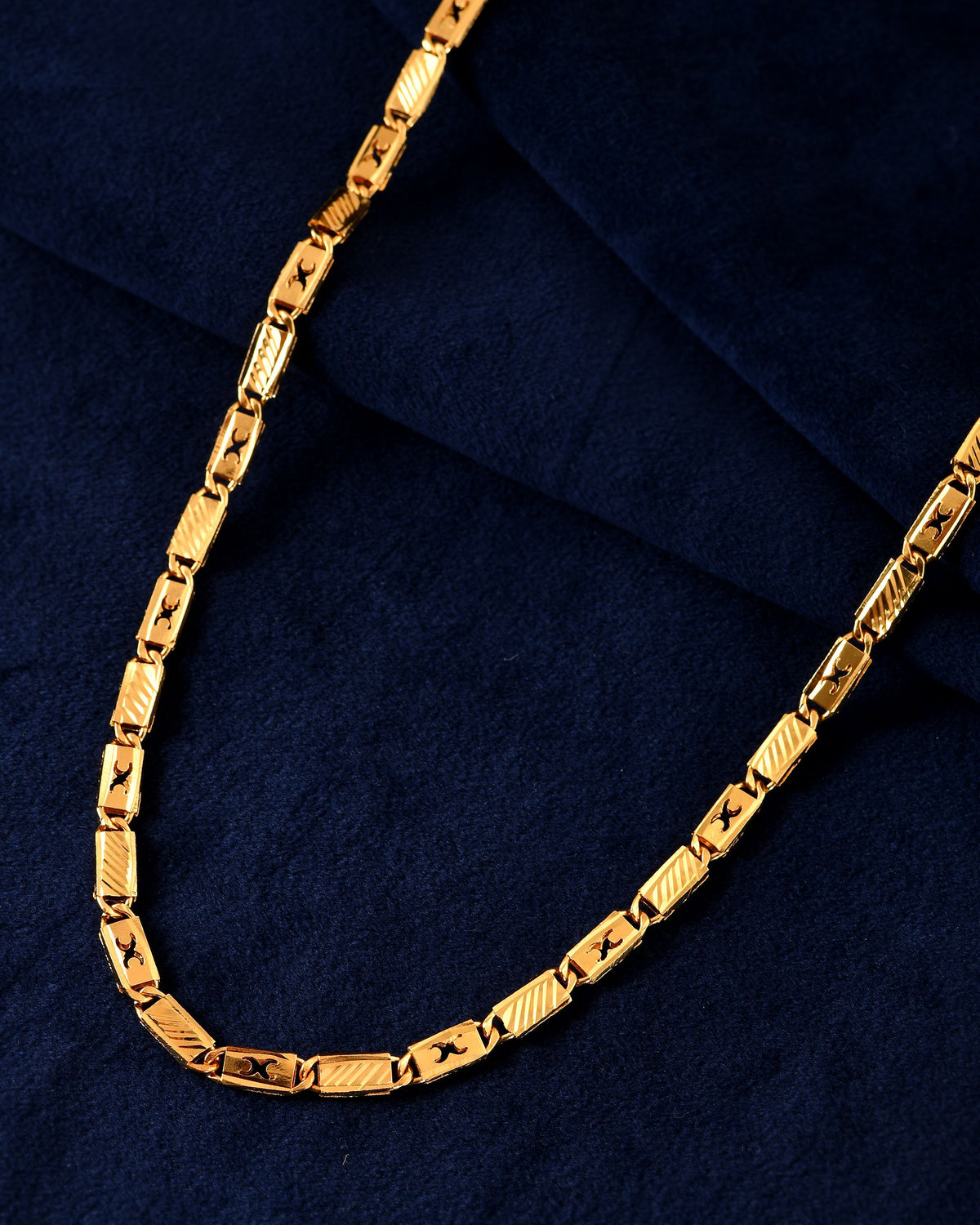 VOJ Gold Plated X Designed Biscuit Chain For Men | Grocsy