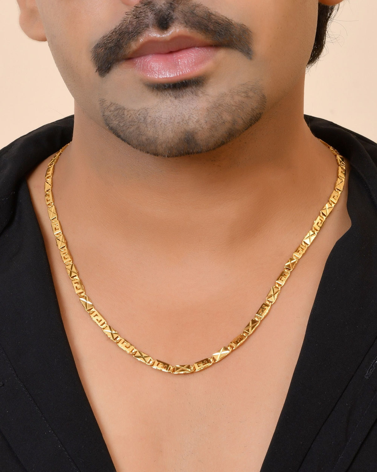 VOJ Gold Plated Geometric Designed Biscuit Chain For Men | Grocsy