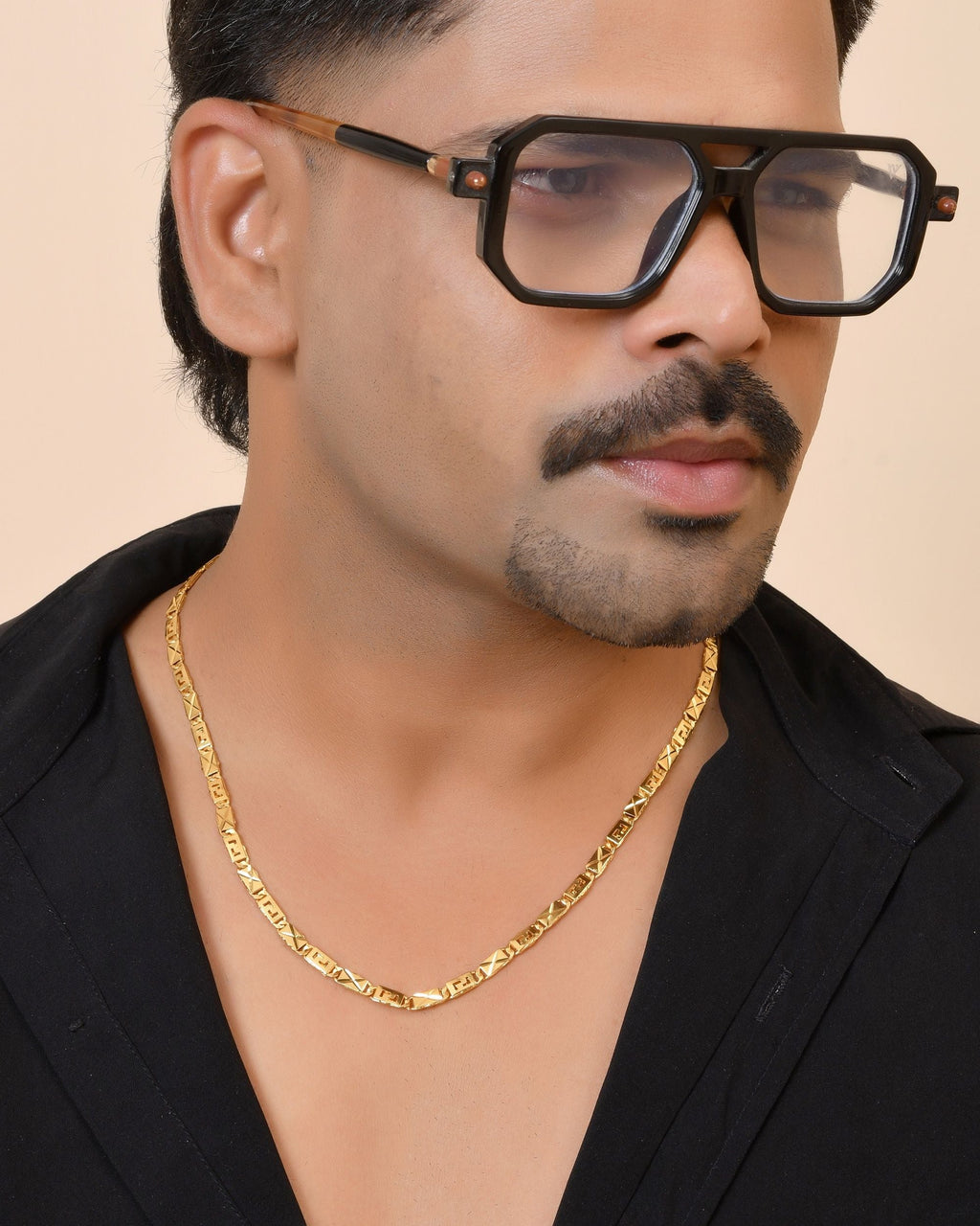 VOJ Gold Plated Geometric Designed Biscuit Chain For Men | Grocsy