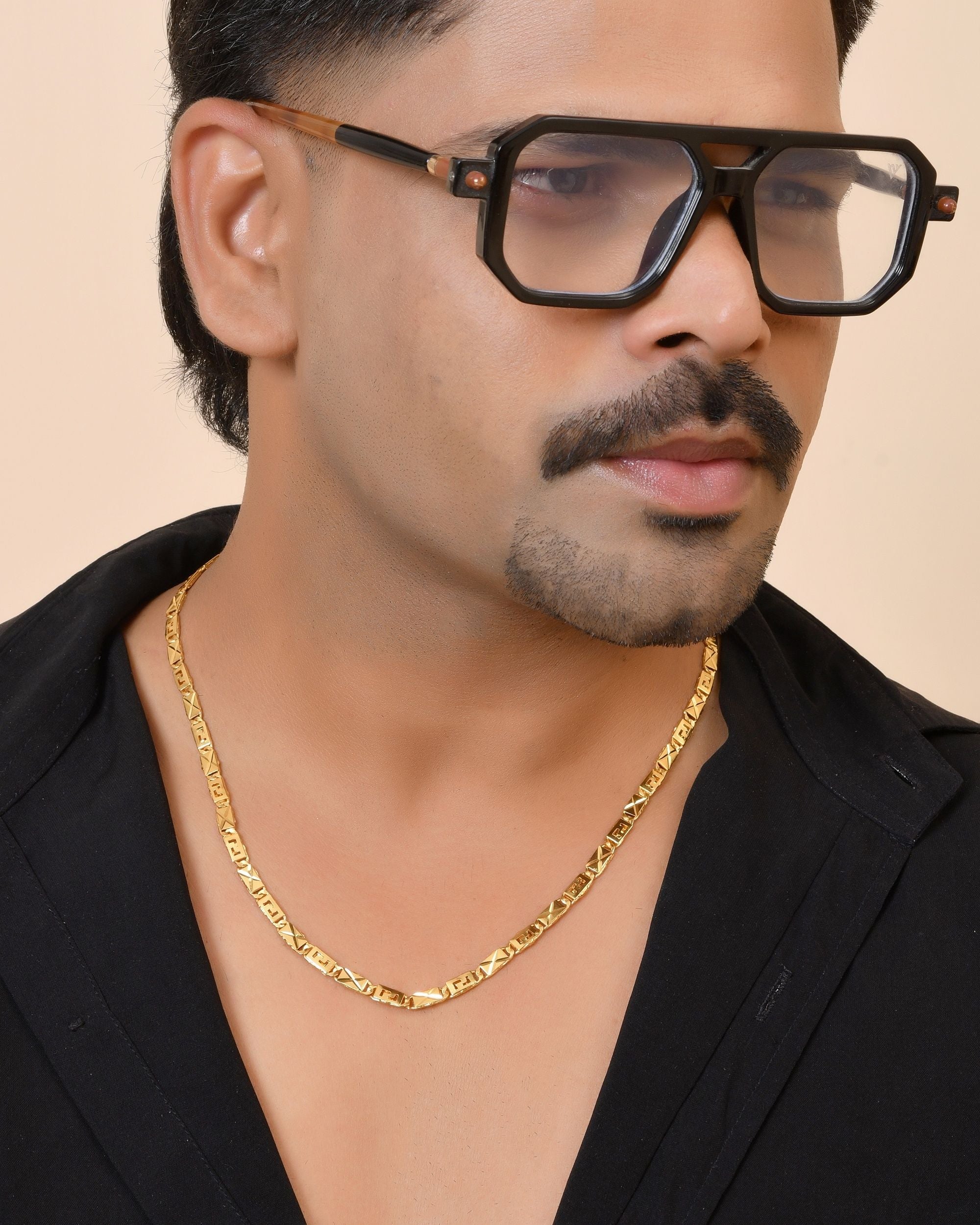 VOJ Gold Plated Geometric Designed Biscuit Chain For Men | Grocsy