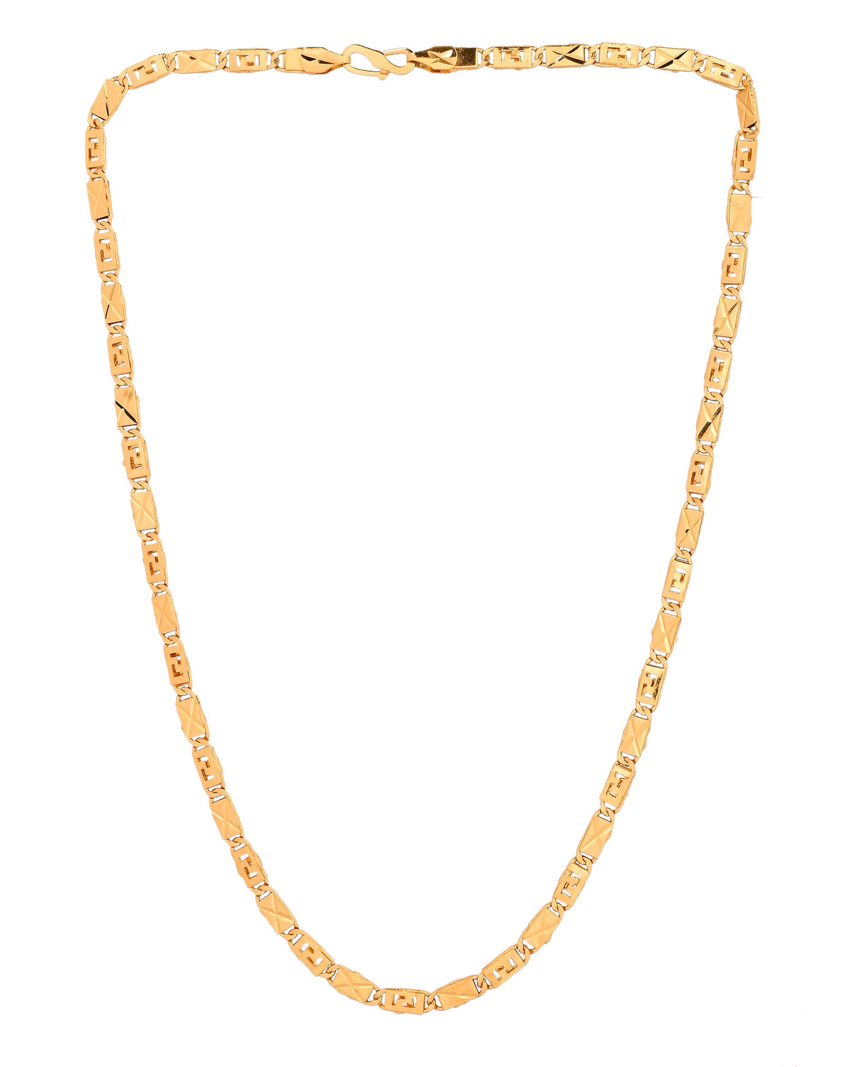 VOJ Gold Plated Geometric Designed Biscuit Chain For Men | Grocsy