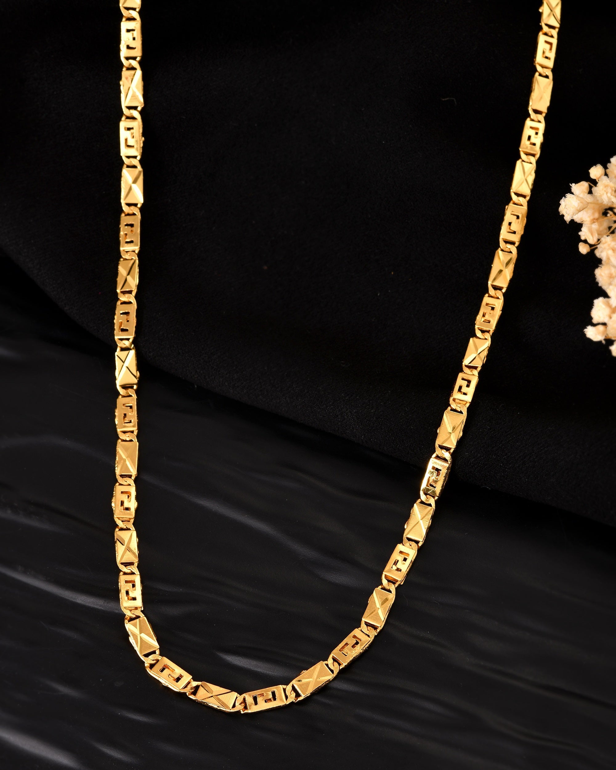 VOJ Gold Plated Geometric Designed Biscuit Chain For Men | Grocsy