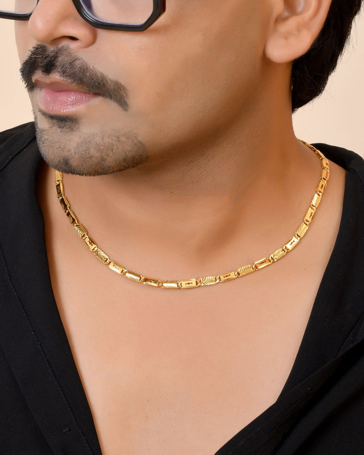 VOJ Gold Plated Toffee Designed Biscuit Chain For Men | Grocsy