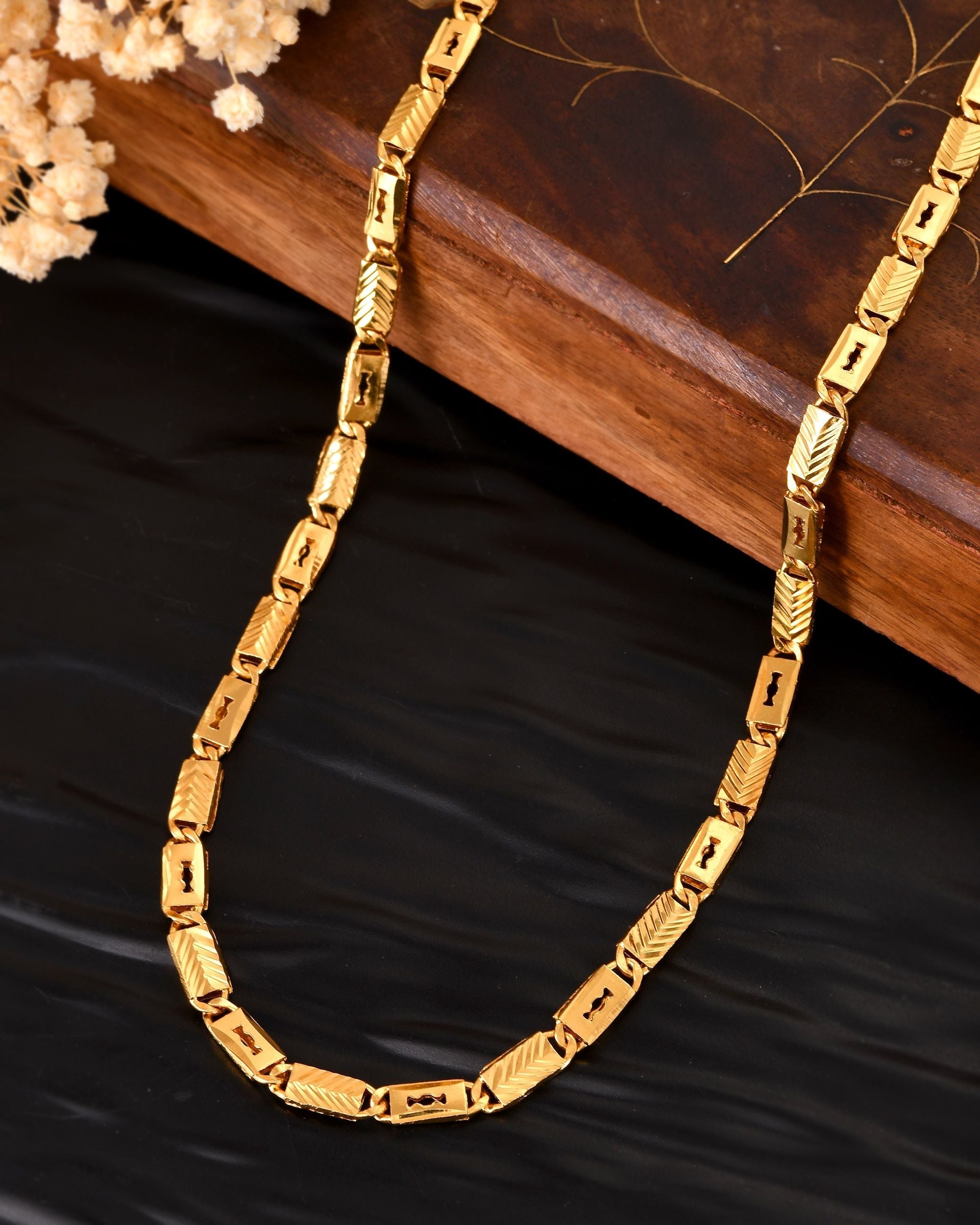 VOJ Gold Plated Toffee Designed Biscuit Chain For Men | Grocsy