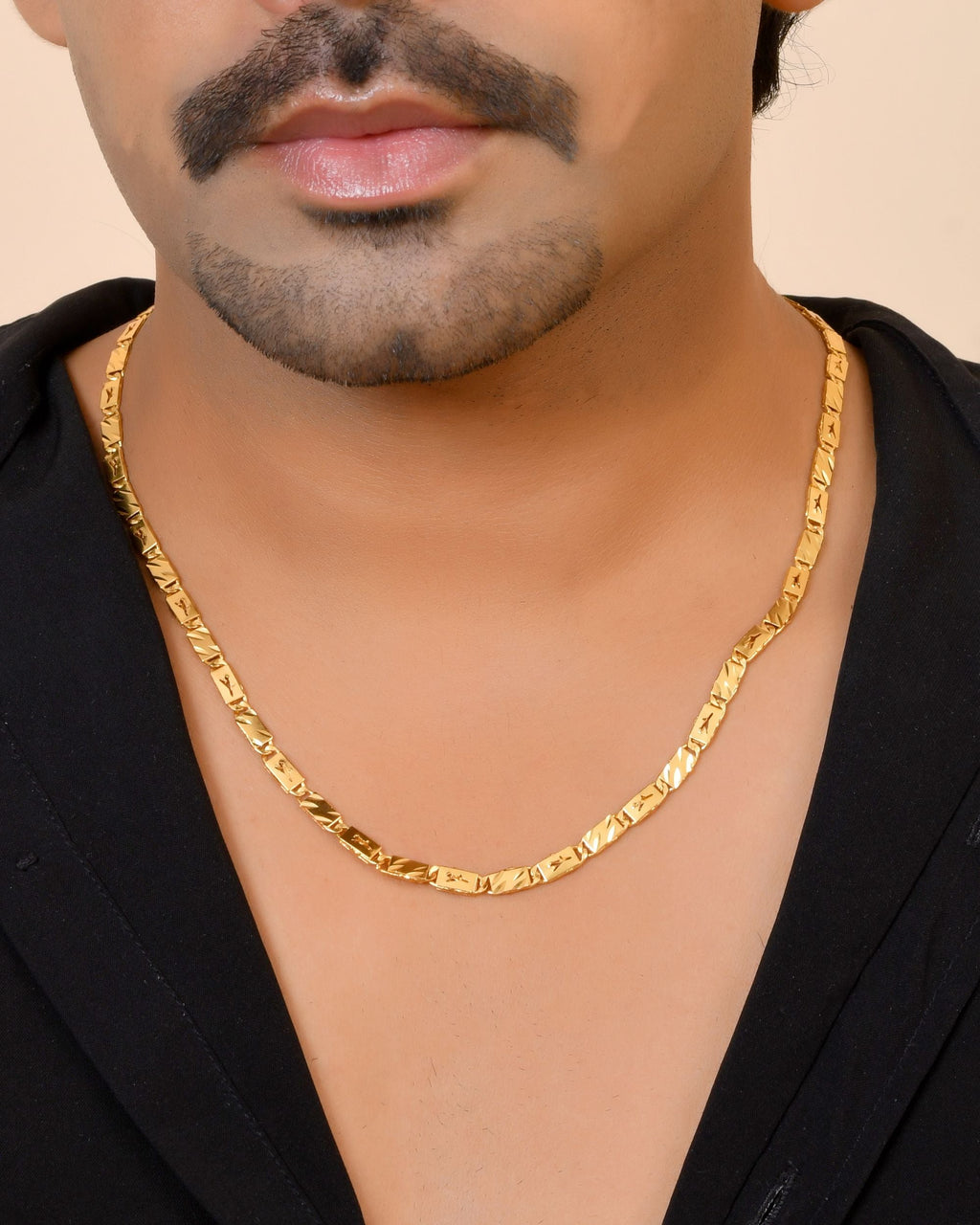 VOJ Gold Plated Plain Designed Biscuit Chain For Men | Grocsy