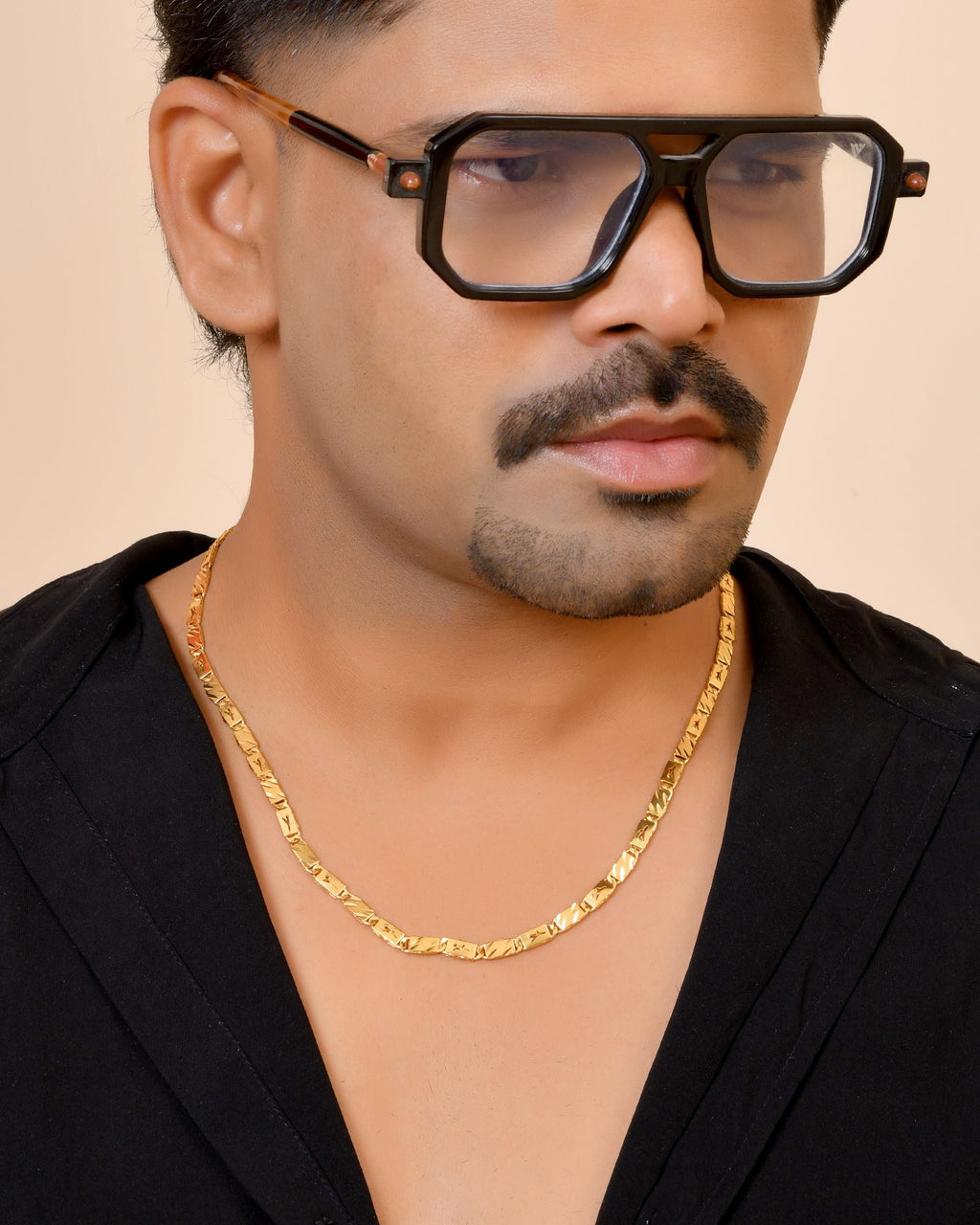 VOJ Gold Plated Plain Designed Biscuit Chain For Men | Grocsy