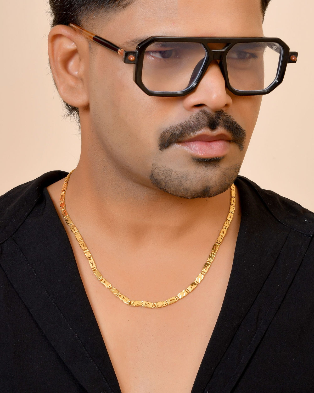 VOJ Gold Plated Plain Designed Biscuit Chain For Men | Grocsy