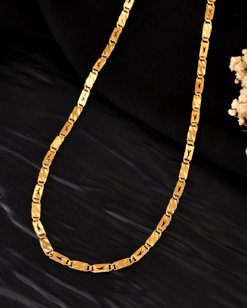 VOJ Gold Plated Plain Designed Biscuit Chain For Men | Grocsy